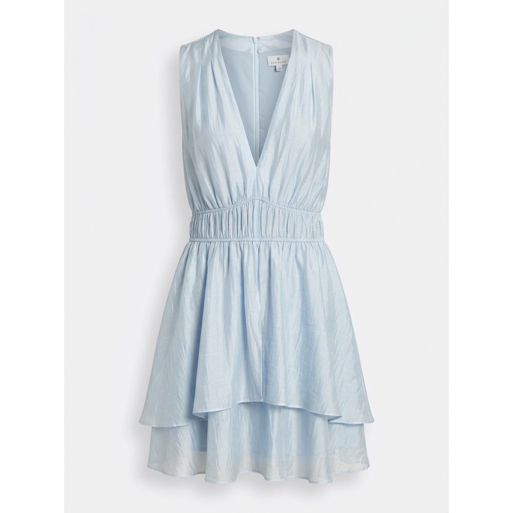 SOCIALITE Women V-Neck Tiered Ruffle Peplum Mini Dress Pale Blue L Wedding Guest
